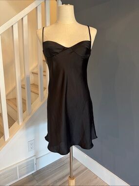 Zara Slip Dress. Black satin silk effect material. Coquette. Lingerie Style. S